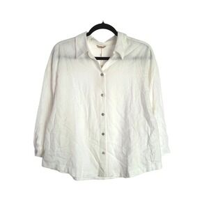 NEW Eberjey Off White Linen Blend Relaxed Button Down Pajama‎ Top Small LS4667U
